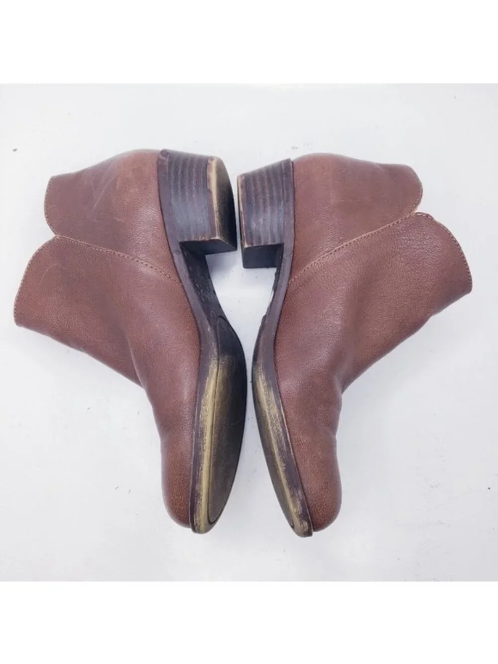 Lucky Brand Barough Brown Leather Stacked Heel Ankle Boots Booties Womens Size 6